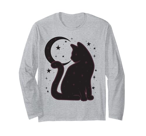 Trendy Apparel Minimalistic Black Cat Crescent Moon And Star ����T�V���c