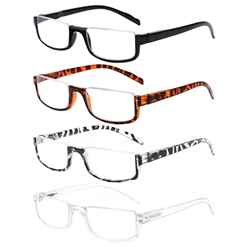 Henotin 4 Pair Reading Glasses for Women Men Readers Half Moon Frame Blue Light Blocking Spring Hinge Eyeglasses (A-mix, 2.75, diopters)