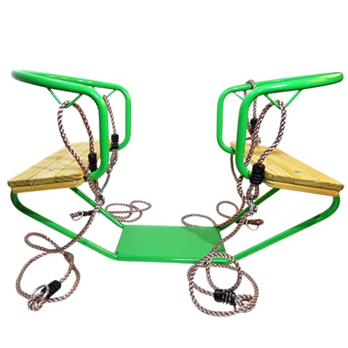 Balançoire double en métal vert pour 2 enfants - Balançoire gondole visage à visage - Cordes réglables en hauteur de 1,1 à 2 m - Balançoire d'extérieur robuste - Résistante aux intempéries avec sièges