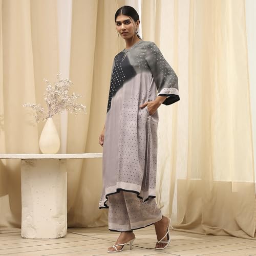 Image of BIBA Women Viscose Rayon Straight Printed Suit Set