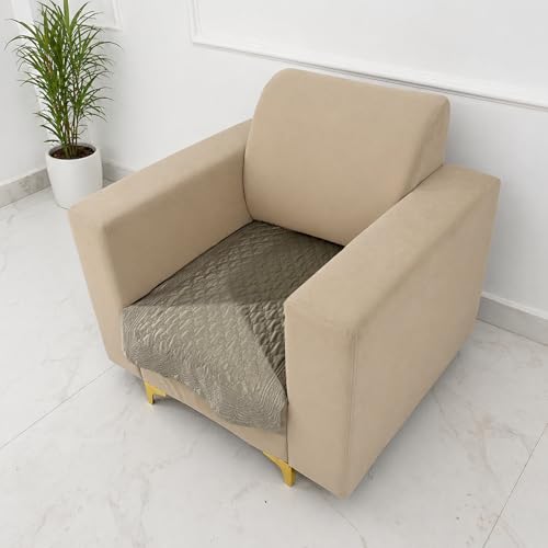 Image of Homerz Premium Petal Charm Sofa Cover | Embossed Floral Pattern | Soft Touch, Anti-Dust & Easy Wash Fabric Cloth, Washable and Durable (Beige, 1 Seater, Only Seat Cover)