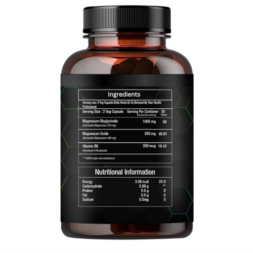 Image of Magnesium Glycinate Double Strength Bisglycinate with Oxide High Absorption Formula Supports Muscle & Nerve Health 60 Veg Capsules (Pack 2)