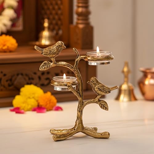 Image of BEHOMA Flower Design Brass Urli Decor Bowl, 10 inch | Flower-design brass urli bowl, 10 inch; golden centerpiece for haldi, mehndi, wedding & Diwali decor.