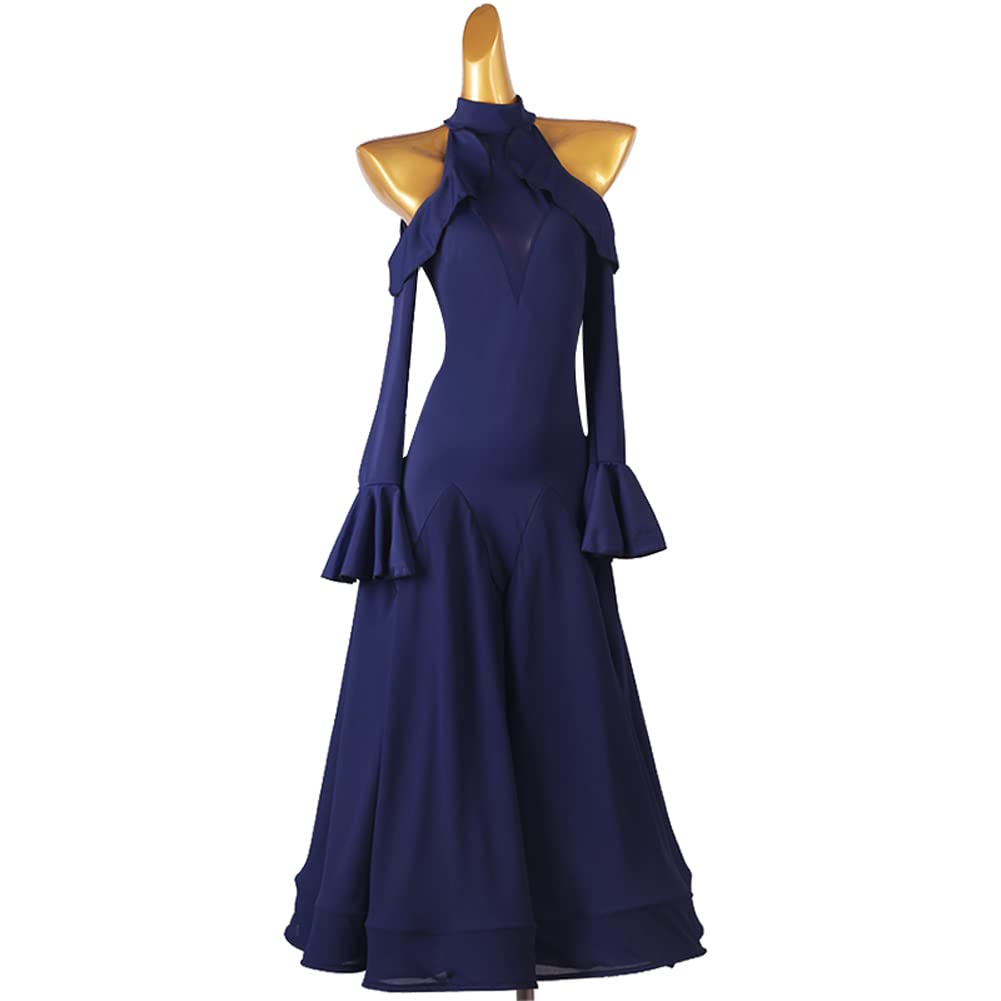 Practise Ballroom Dance Dresses for Women Waltz Adult Cha Cha Rumba Dance Clothing Performance Clothing Navy Blue