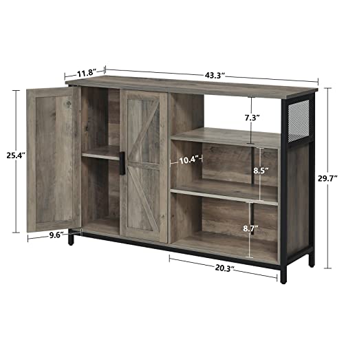 Weenfon Floor Storage Cabinet, Buffet Storage Cabinet With 2 Barn Doors, Industrial Sideboard With Adjustable Shelves, Buffet Table For Dining Room, Living Room, Kitchen, Rustic Oak #TOP2