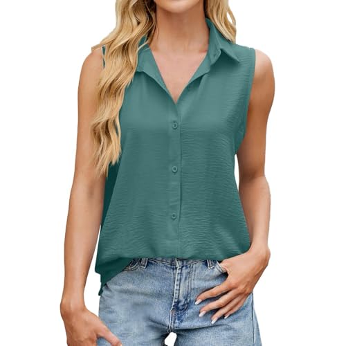 Canotta casual senza maniche, da donna, con bottoni, con scollo a V, traspirante, elegante, tinta unita, casual, da lavoro, leggera estiva, Verde menta, XL