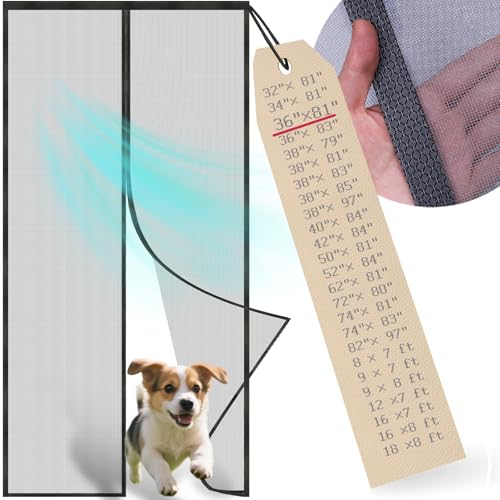 Hirdborte Magnetic Screen Door Mesh with Magnetic Closure Heavy Duty Thickened Fiberglass Screen -Frame Hook & Loop, Pet Friendly (Gray Summer Mesh Screen Door, Screen Size 36x81 inch)