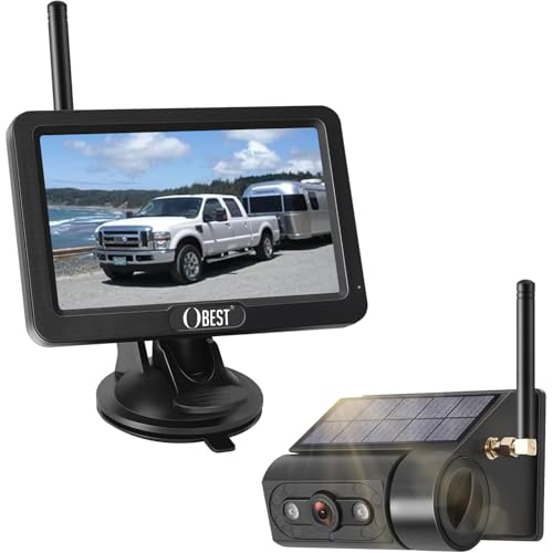 OBEST Magnetic Solar Wireless Backup Camera:1080P 5&rdquo;HD Rechargeable Reverse Camera with...