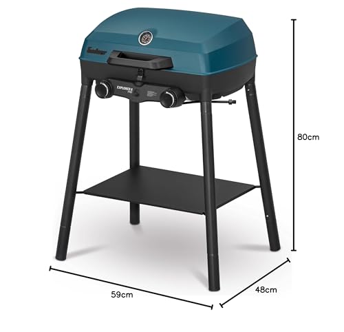 Enders® Camping Gasgrill EXPLORER II PRO, integriertes Grill-Thermometer, Grillen-, Kochen-, Backen Funktion, 2 Brenner Edelstahl, kleiner Balkon-Picknick-Grill - Aluguss-Grillwanne, #2108