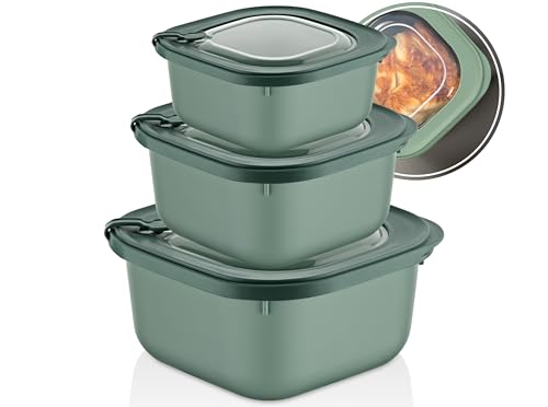 uandu Mikrowellengeschirr 3er Set – Mikrowellenbehälter aus Kunststoff, Frischhaltedosen mit Deckel, mit Dampfventil, BPA-frei, spülmaschinenfest, für Kühlschrank & Gefrierschrank