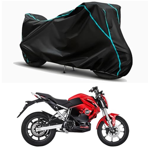 Image of Waterproof Bike Body Cover Compatible for | Revolt RV Cafe Racer | Taffeta Fabric, Sky Piping Design, Bottom Elastic Fit | Dustproof, Sun UV & Rain Protection for All Weather.