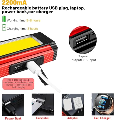 2 Stück Arbeitsleuchte LED Akku,Werkstattlampe,Taschenlampe mit Magnet,5 Beleuchtungsmodi,360° Drehbar Magnetlampe,IPX6 Wasserdicht,für Auto KFZ Camping Werkstatt Notfall