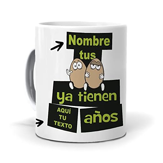 mundohuevo Taza Personalizada con Texto. Regalo Original. Tus Huevos ya Tienen… años. Haz
