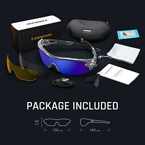 TOREGE Polarized Sports Sunglasses for Men Women Cycling Running Driving Fishing Golf Baseball Glasses TR002 (Transparent &Blue lens) - Thumbnail 5