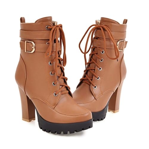 Image of FOREADA Goth Platform Heel Combat Boots Women Pearl Lace Victorian Booties
