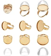 NBEADS 6 Sets 3 Sizes Cabochon Ring Blanks, 201 Stainless Steel Blank Dome Ring Tray Adjustable F...