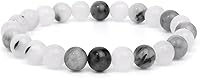 Vista 100 de Pulsera de turmalina negra, pulsera de cristal curativo natural para mujeres y hombres, pulsera de cuentas redondas de 0.315 in para espiritual