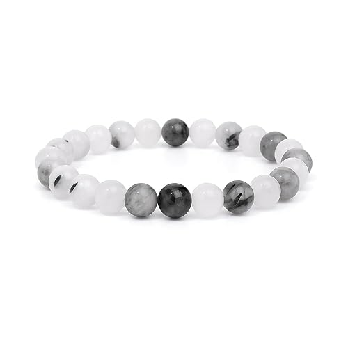 Natural Black Rutail Crystal Bead Bracelet  Healing Crystal Bracelet for Women and Men  8mm Round Beaded Bracelets for Manifestation  Unisex Elastic