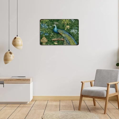 Panneau de Métal pour Buanderie Mur Terne Déco Paon Fleurs Chic - 5