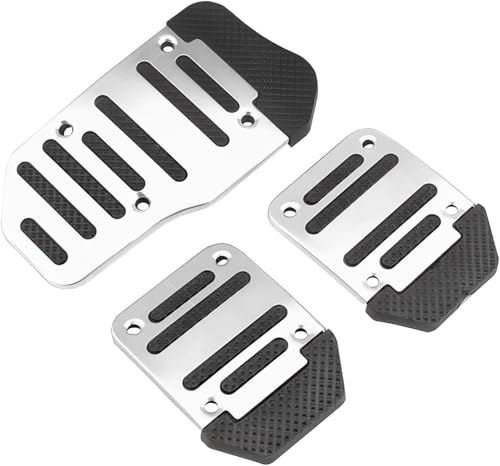Cubiertas de Pedales de Coche, Pedales para Coche Manual, Cubiertas de Pedales de Coche Antideslizantes, Pedal de Coche Universal para Pedales de Freno,Embrague y Aceleración, Plateado, 3 Piezas