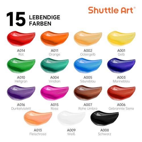 Acrylfarben Shuttle Art Set mit 15 Acrylfarben und 3 Pinseln