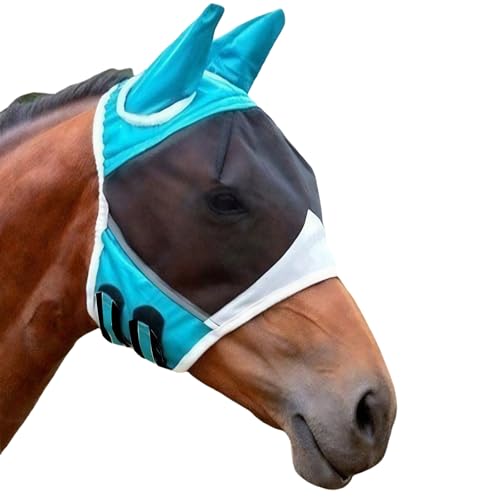 GWAWG CareMaster - Máscara de mosca de cavalo com orelhas e nariz, máscara de mosca grande espaço ocular escudo de armadura para cavalo