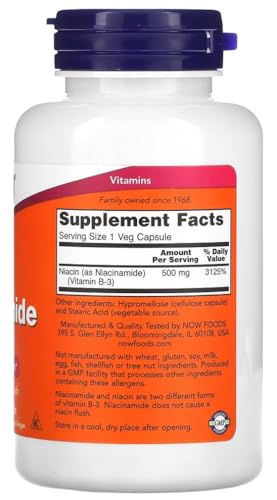 Now Foods - Niacinamide 500mg | Niacinamide hautement dosé pour la santé de la peau et des cellules - 100 capsules – Image 4