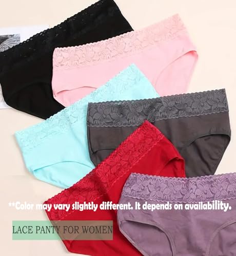 Image of NICSY Womens Underwear Cotton Bikini Panties Lace Soft Hipster Panty Ladies Stretch Full Girls Briefs (Multicolor)