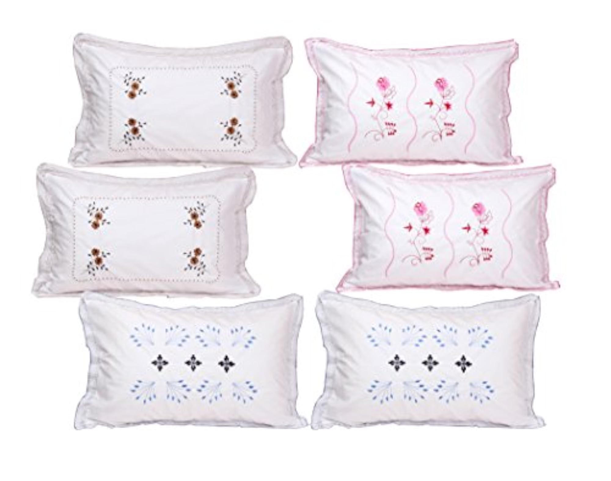 Cotton Embroidered White Luxury Pillow Covers Set of 6