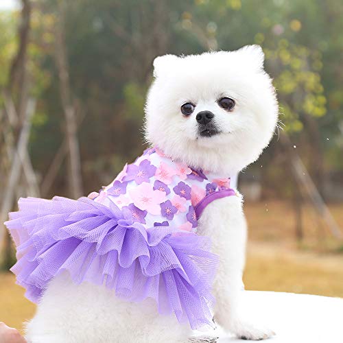 QingLuo Sweet Puppy Dog Princess Dress Pink Purple Bow Lace Tutu Skirt Doggie Dress for Dog Cat (Large, Purple) - Image 2