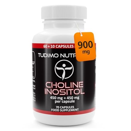 Colina Inositol Capsulas - 900mg (450mg + 450mg) Suplemento - 70 Cápsulas (2 Meses de Provision) de Desintegración Rápida, con 450 mg de Bitartrato de Colina y 450 mg de Inositol Polvo
