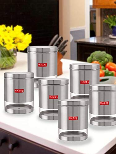 HAZEL Stainless Steel Containers Set for Kitchen | 2200 ml Each Storage Transparent See Through Matt Finish Storage Jars Dabba, Set of 6 (B08XK4LWQG) Amazon Price History, Amazon Price Tracker