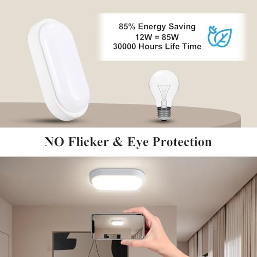 VivaLet Kellerlampe LED Deckenleuchte 12W 1200LM Wandleuchte, Wandlampe Neutralweiß 4000K, IP54 LED Feuchtraumleuchte Weiß Oval, Kellerleuchte für Keller, Flur, Treppen, Garagen, Küchen