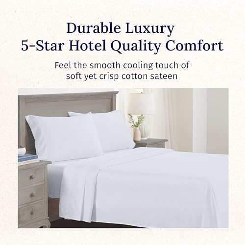 California Design Den Deep Pocket King Sheets Set - Luxury 600 Thread Count Sateen, 100% Cotton Sheets with All Around Elastic for a Snug Fit, Hotel Quality Bedding Set - White