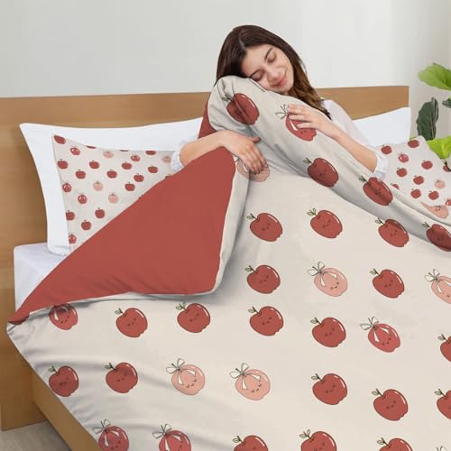 Housse de couette 220x240cm avec taies d'oreiller, parure rose imprimé fruit - 6