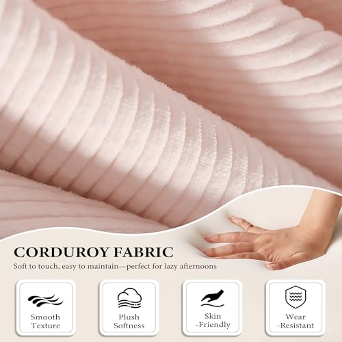 Image of Boneless Couch Futon Sofa Bed Sectional Couches for Living Room,Cloud Couch with Sleeper Sofa,Sofas for Living Room Oversized Corduroy Upholstered (Pink, 81 Inches (with Iron Frame))