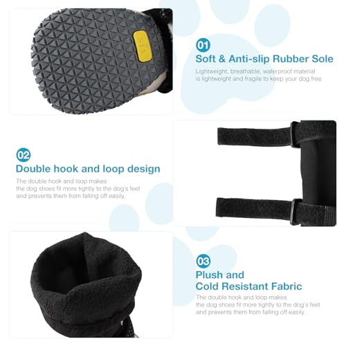 Hundeschuhe,4 Stück Hundeschuhe Pfotenschutz, Kurzer Stil wasserdichte Hundeschuhe Mit Rutschfester Gummisohle und reflektierenden Riemen, Atmungsaktiv Hundestiefel, Dog Shoes (Schwarz&Weiß, 6#)
