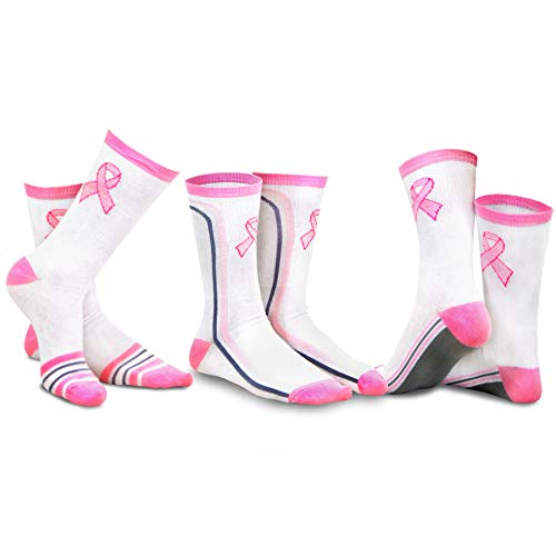 Pink Ribbon Breast Cancer Awareness Socks Knee High Crew Lowcut Women Gift for Her Cure Hope Cotton - Main Image