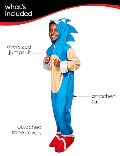 Rubies 641276M Sonic The Hedgehog Jumpsuit Kids Costume, Boys, Girls, Multicolour, 6-8 Years Halloween, World Book Day - Image 2