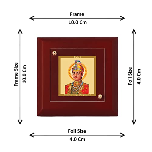 Image of DIVINITI Guru Harkrishan Ji 24K Gold Plated MDF Photo Frame|Premium Religious Table Top Frame for Home, Office & Prayer Room|Luxury Spiritual Gift Item for Housewarming, Festive Gifting|10 x 10 CM