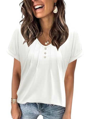 T-shirt d'été à manches courtes Micoson pour femme avec col en V chic