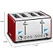 Roter Mond Countdown Stainless Steel 4 Slice Toaster with Bagel, Defrost, Cancel Function, Dual Toaster, Extra Wide Slots, 6 Shade Settings, Removable Crumb Trays, 1650W, Red