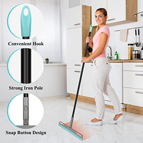 Multifunction Magic Broom, Silicone Floor Squeegee Broom With 59" Long Handle, Scraping Broom For Floor Bathroom Kitchen Shower Tile Pet Hair Fur Marble Glass Water Window Foam Cleaning, Blue #TOP6