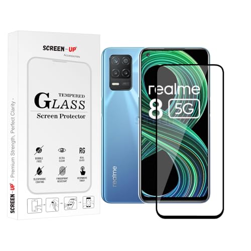 Image of ScreenUp Tempered Glass For Realme 8 5G - Ultra Clear, 9H Scratch Resistant, Full Coverage, Easy Install Screen Protector