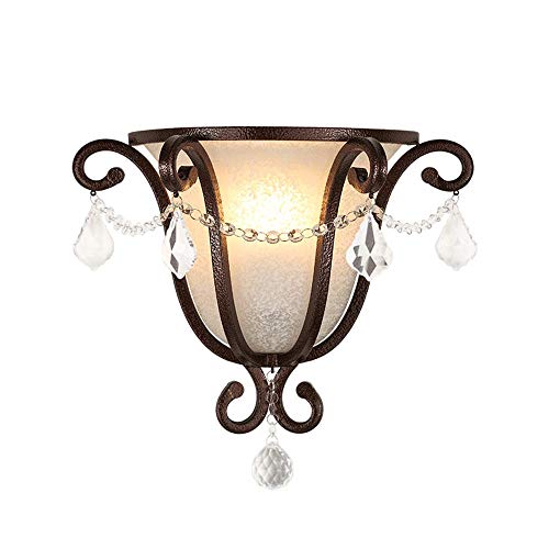 Applique murale vintage E27 en fer forgé marron et cristal pour couloir