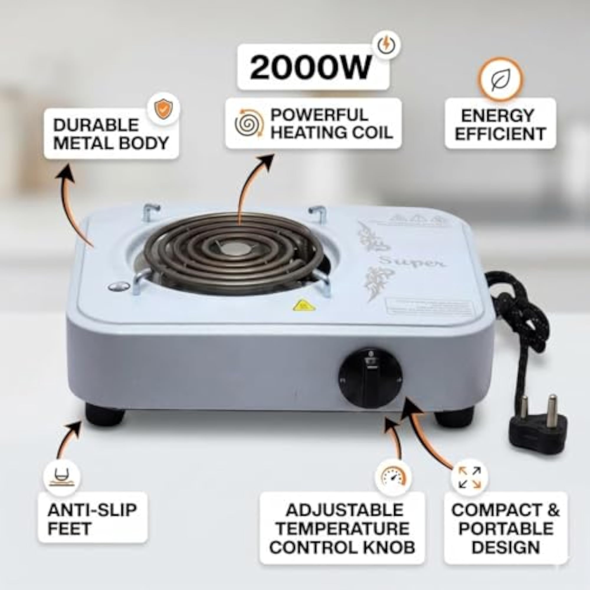 Electric Cooking Stove 2000W, Portable Single Coil Hot Plate