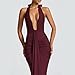ABYOVRT Women Deep V Neck Ruched Maxi Dress Sleeveless Halter Gown Cocktail Evening Formal Dresses (Wine Red,S)