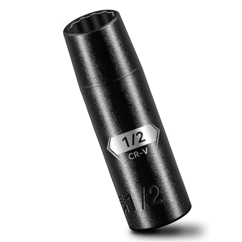 BLACKROBOT 1/2 inch 12-Point Deep Impact Socket, 1/2 Inch Drive, Metric, Cr-V Steel With Black Manganese Phosphate Coating