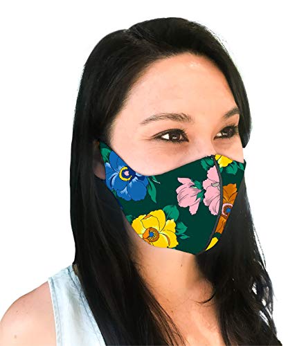 Printed Face Mask Made in USA, Washable, Comfortable, Breathable for All-Day Wear (Medium, Forest Floral)