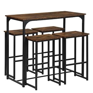 ZZINOKE Bartisch Set mit 4 Barhockern Vintage-Braun